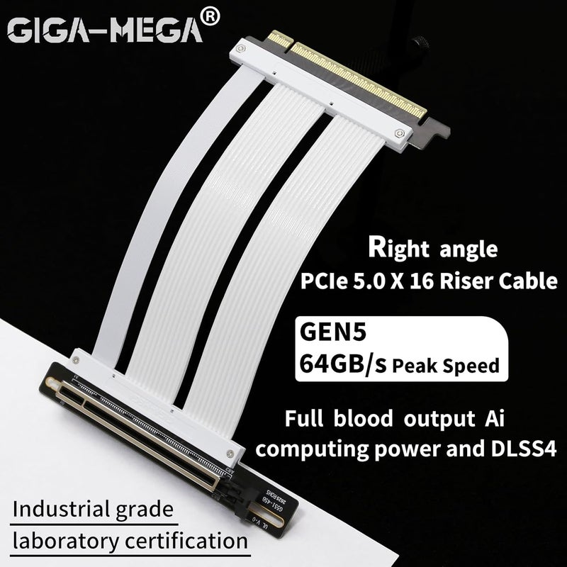 GIGA-MEGA PCIe X16 GEN5 Right Angle Riser Cable PCIe 4.0 and 5.0 with GPU Vertical Mount Bracket for RTX4090,RTX5090D, RX7900XT, RX9070 ATX (18CM GEN5 Black) - Image 3